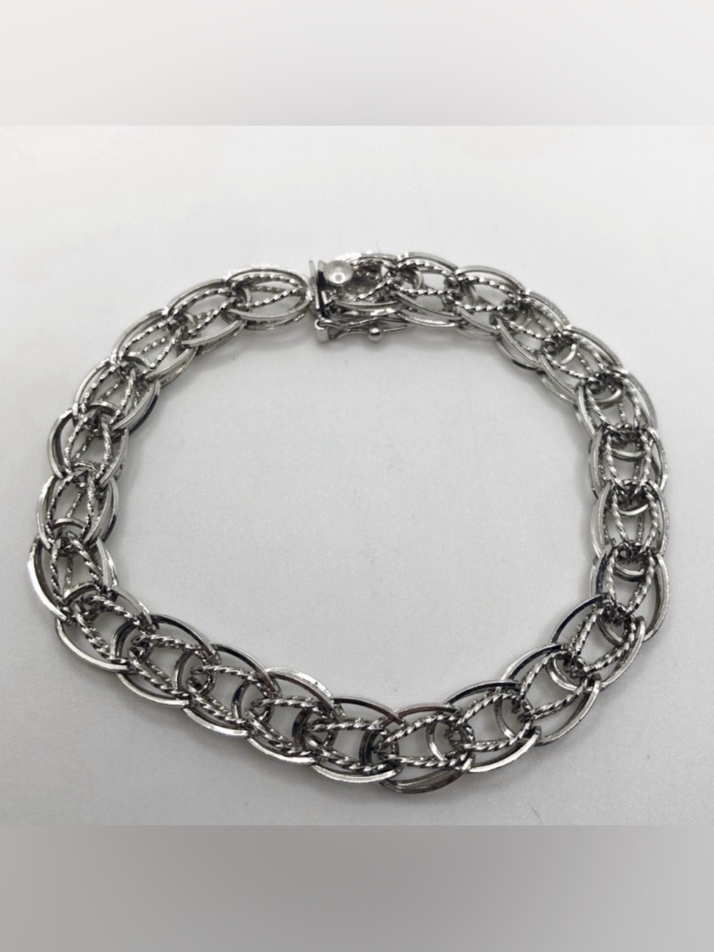 Vtg Sterling Silver Woven Link Charm Bracelet Slide Lock Clasp 7” L  .4” W 12g